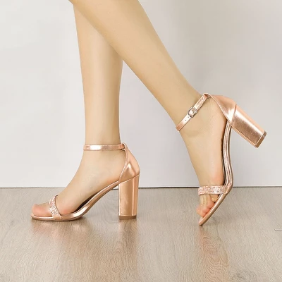 Allegra K Women's Rhinestone Ankle Strap Chunky Sandals 1 Allegra K Women's Rhinestone Ankle Strap Chunky Sandals