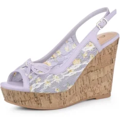 Allegra K Women's Wood Platform Heels Bow Lace Wedge Sandals -Minnetonka Shoes Shop GUEST cc9f0381 628c 4d89 89e6 cc92d1063597