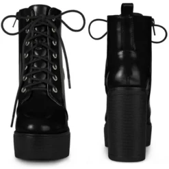 Perphy Women's Platform Lace Up Chunky Heel Western Combat Boots