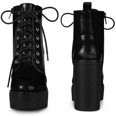 Perphy Women's Platform Lace Up Chunky Heel Western Combat Boots 1 Perphy Women's Platform Lace Up Chunky Heel Western Combat Boots