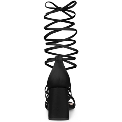 Perphy Strappy Open Toe Lace Up Chunky Heels Sandals For Women 2 Perphy Strappy Open Toe Lace Up Chunky Heels Sandals For Women - Image 2