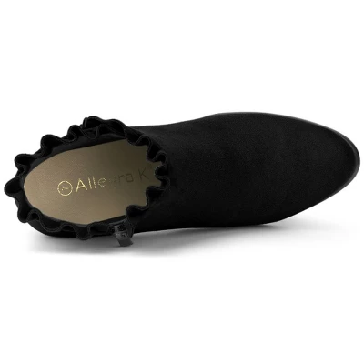 Allegra K Women's Ruffle Block Heel Ankle Boots 4 Allegra K Women's Ruffle Block Heel Ankle Boots - Image 4