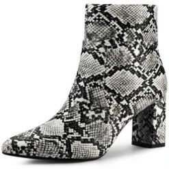 Allegra K Women's Pointed Toe Snake Print Chunky Heel Ankle Boots -Minnetonka Shoes Shop GUEST d3fd8e41 7123 40f1 9a03 a358d2be3833