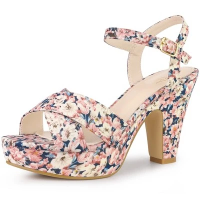 Perphy Women's Floral Platform Slingback Chunky High Heels Sandals 9 Perphy Women's Floral Platform Slingback Chunky High Heels Sandals - Image 9