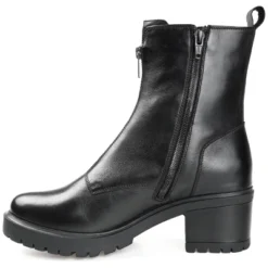 Journee Signature Womens Genuine Leather Norrah Round Toe Stacked Combat Booties