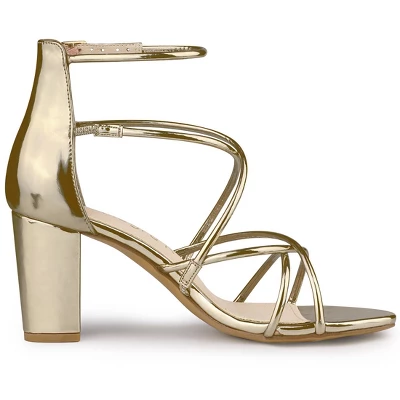 Allegra K Women's Strappy Crisscross Strap Block Heels Sandals 6 Allegra K Women's Strappy Crisscross Strap Block Heels Sandals - Image 6