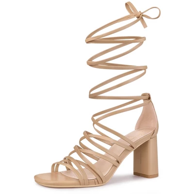 Perphy Strappy Open Toe Lace Up Chunky Heels Sandals For Women 7 Perphy Strappy Open Toe Lace Up Chunky Heels Sandals For Women - Image 7