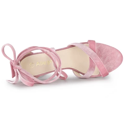 Allegra K Women's Velvet Lace Up Clear Heels Block Heel Sandals 4 Allegra K Women's Velvet Lace Up Clear Heels Block Heel Sandals - Image 4