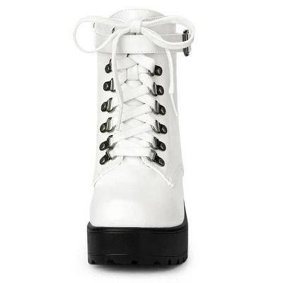 Allegra K Women's Zip Chunky Heel Platform Ankle Combat Boots 2 Allegra K Women's Zip Chunky Heel Platform Ankle Combat Boots - Image 2